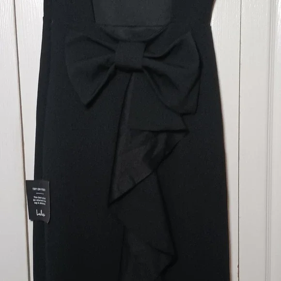 NWT Lulus Exquisite Refinement Black Backless Bow Ruffled Maxi Dress S Formal - Picture 9 of 14